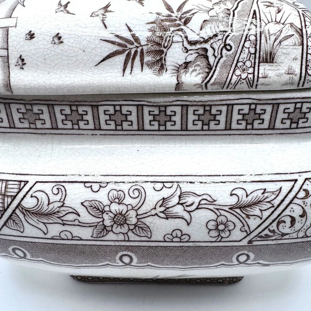 Antique Melbourne C & W Late Mayers Ironstone Tureen Brown Transferware